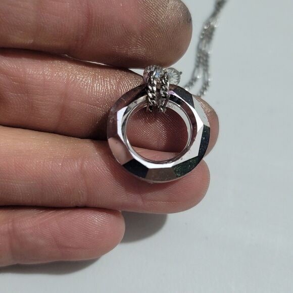 Silver Figaro Chain With Round Crystal 18" Necklace - Picture 9 of 11